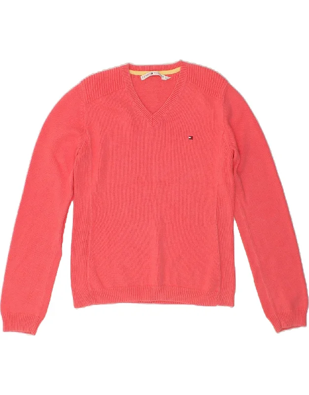 Buy More, Save More TOMMY HILFIGER Womens V-Neck Jumper Sweater UK 14 Large Pink Cotton