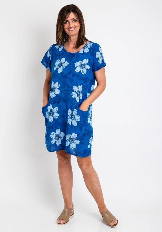 The Serafina Collection One Size Floral Print Cotton Tunic Dress, Blue