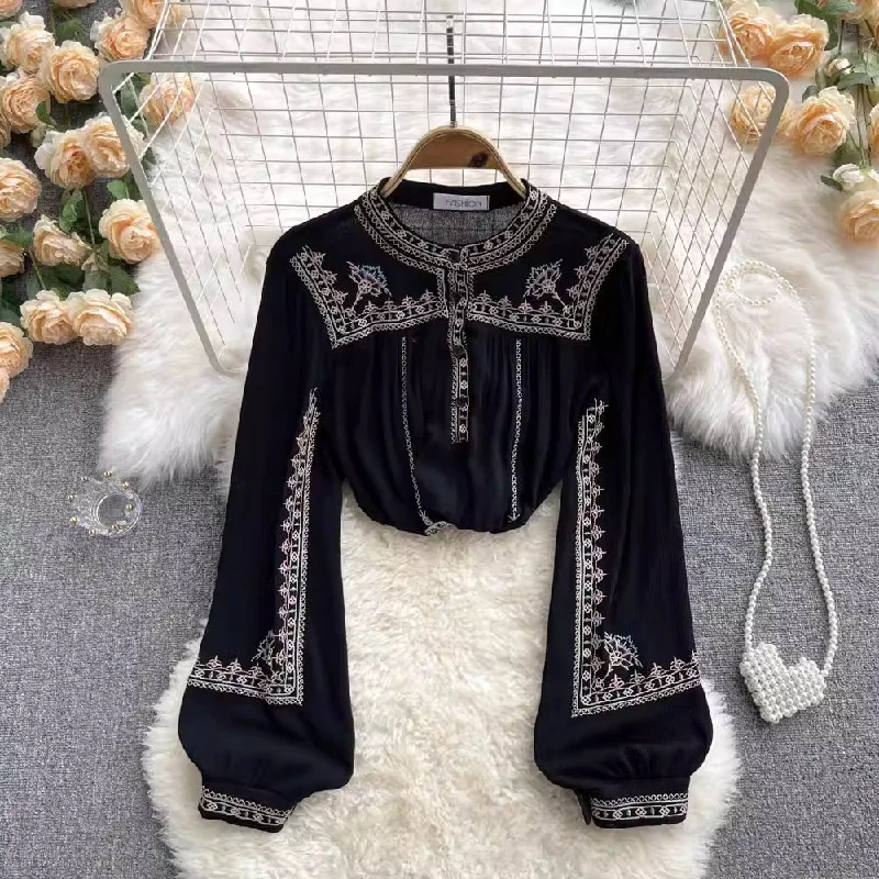 Extra Savings embroidery chiffon top women's design shirt    S4559