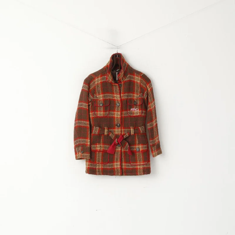 Lowest Price Tommy Hilfiger Women XS Jacket Multicolour Check Wool Single Breasted Belt Top