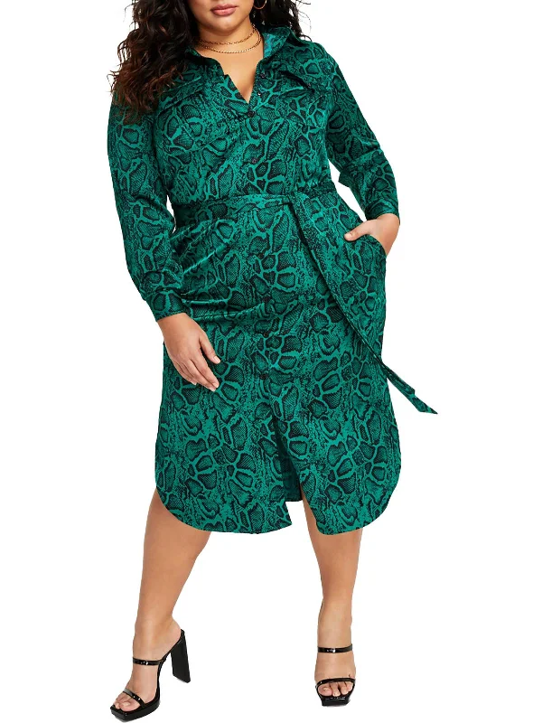 Deal Dash Plus Womens Satin Midi Shirtdress