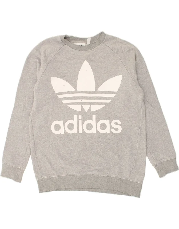 Act Now ADIDAS Womens Oversized Graphic Sweatshirt Jumper UK 8 Small Grey Cotton