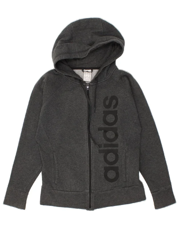 Super Sale ADIDAS Womens Graphic Hoodie Jumper UK 8/10 Small Grey Cotton