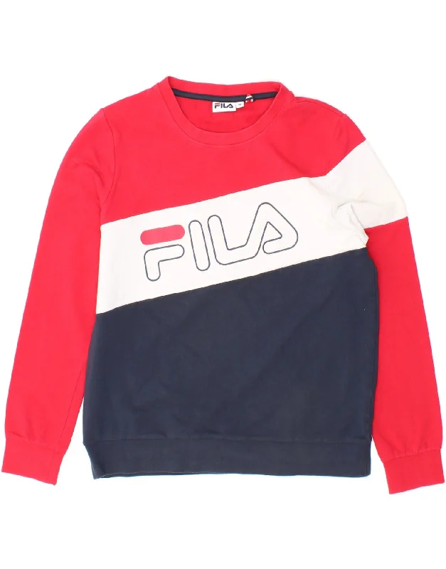 FILA Womens Graphic Sweatshirt Jumper UK 14 Medium Navy Blue Colourblock