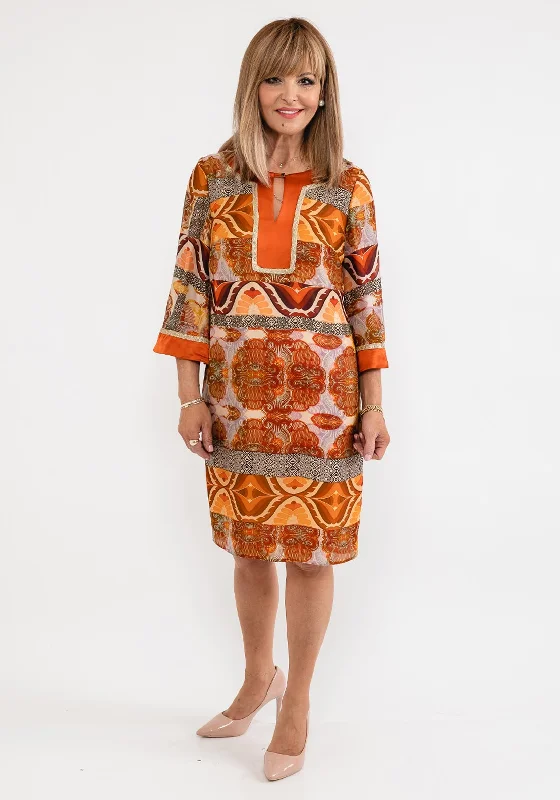Value Deals Badoo Satin Print Tunic Dress, Orange