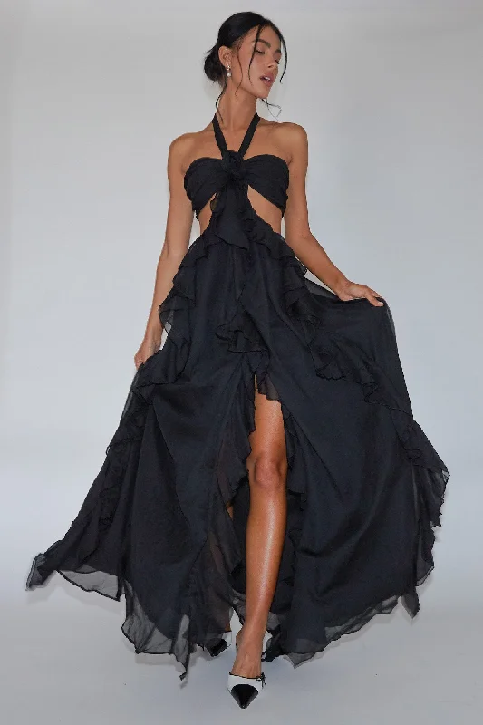 Instant Discount Santiago Cut-Out Ruffle Maxi Dress Black