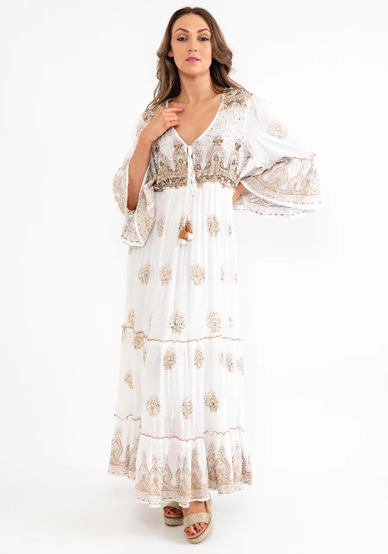 Major Savings Seventy1 One Size Embellished Smock Maxi Dress, White