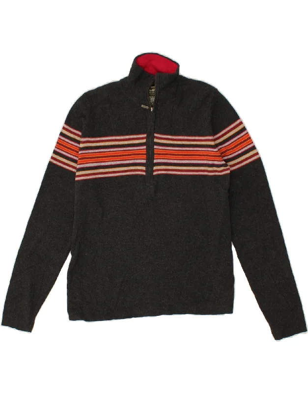 Limited Time Offer EDDIE BAUER Womens Zip Neck Jumper Sweater UK 14 Large Grey Striped Cotton