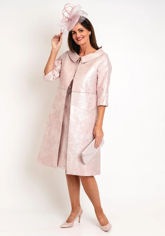 Lizabella Embossed Design Long Jacket & Dress Set, Blush Pink