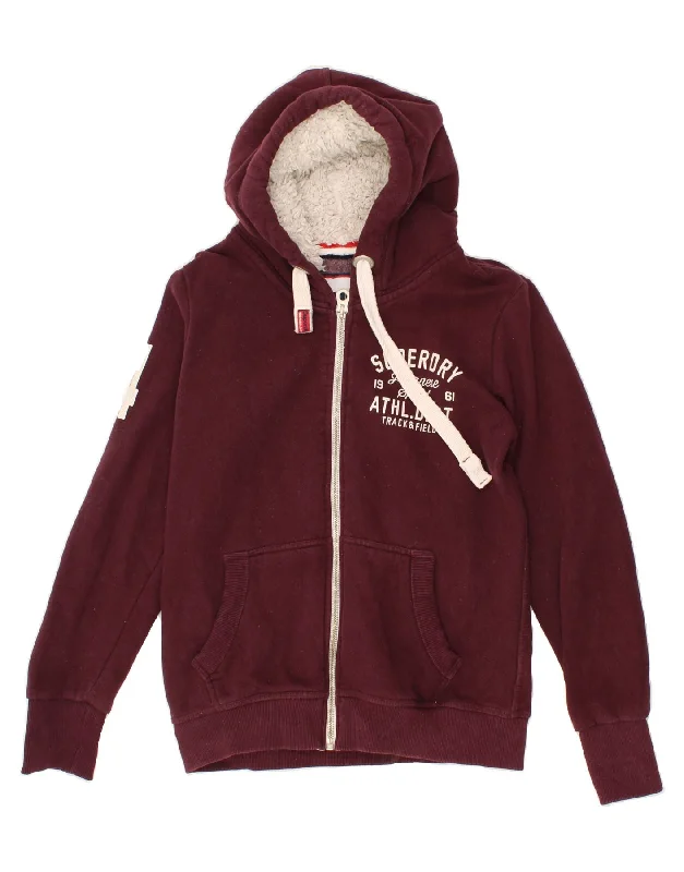 SUPERDRY Womens Graphic Zip Hoodie Sweater UK 18 XL Burgundy Cotton