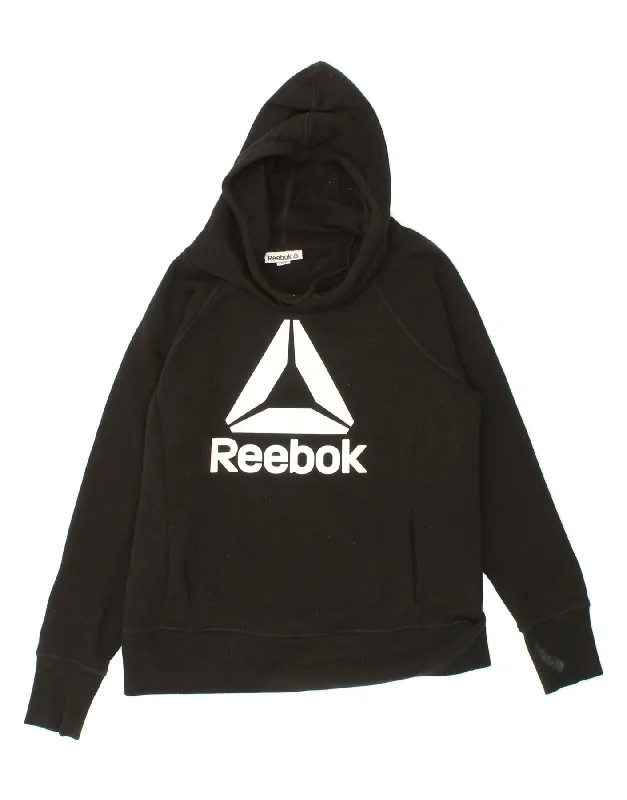 REEBOK Womens Graphic Hoodie Jumper UK 16 Medium Black