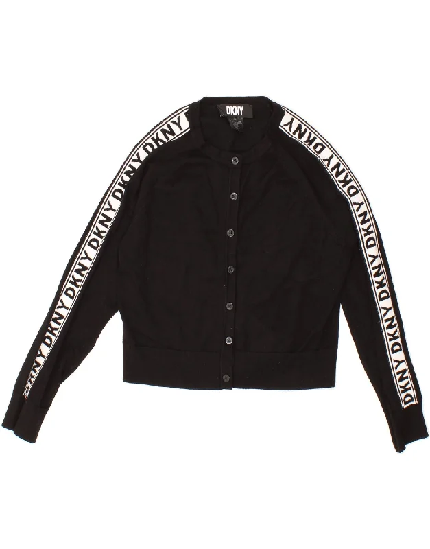 Take Advantage DKNY Womens Graphic Crop Cardigan Sweater UK 10 Small Black
