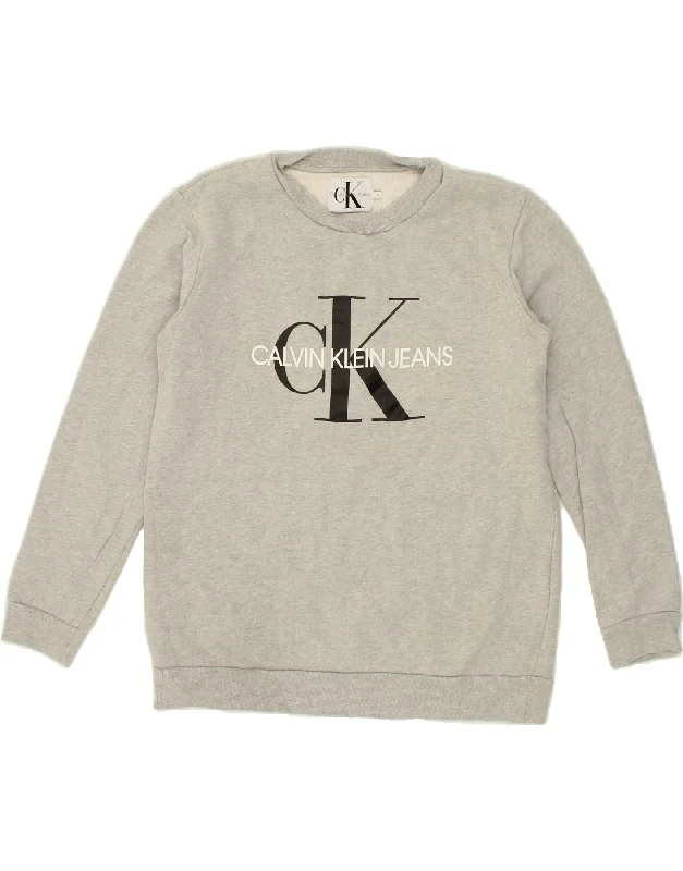 Massive Deals CALVIN KLEIN Womens Graphic Sweatshirt Jumper UK 10 Small Grey Cotton