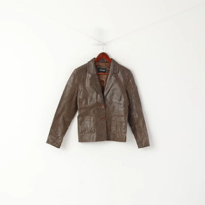 Exclusive Offers Detail Women 12 38 M Jacket Brown Leather Vintage Single Breasted Blazer