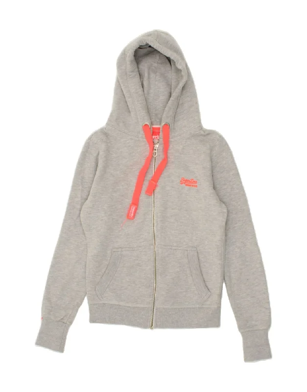 Limited Time Discount SUPERDRY Womens Zip Hoodie Sweater UK 12 Medium Grey Cotton
