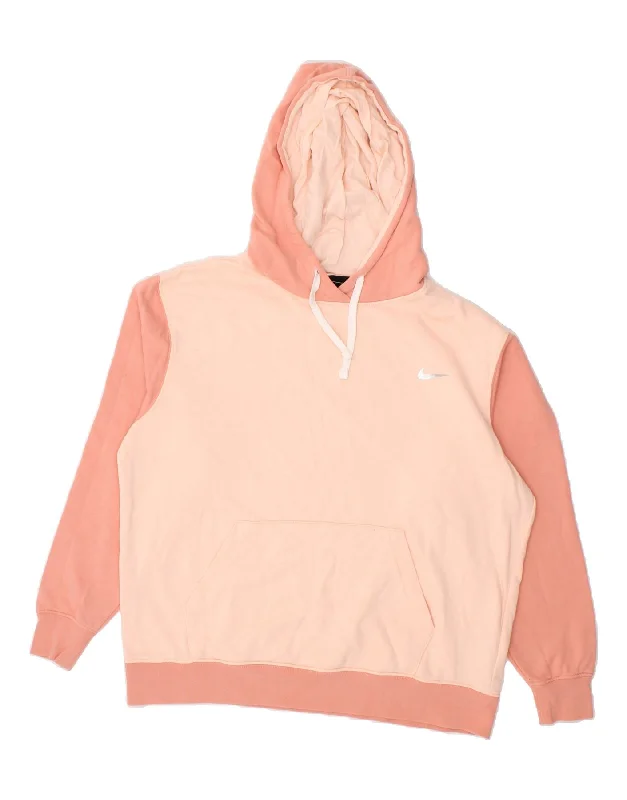 Lowest Price NIKE Womens Oversized Hoodie Jumper UK 16 Large Pink Colourblock Cotton