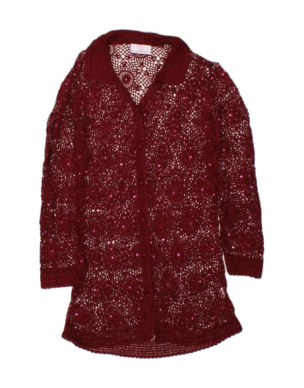 Deep Discounts MICHELE HOPE Womens Longline Crochet Cardigan Sweater UK 12 Medium Maroon Deep Discounts MICHELE HOPE Womens Longline Crochet Cardigan Sweater UK 12 Medium Maroon