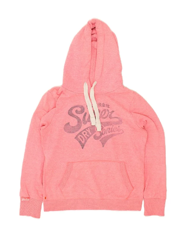 One-DAY Sale SUPERDRY Womens Graphic Hoodie Jumper UK 16 Large Pink Cotton