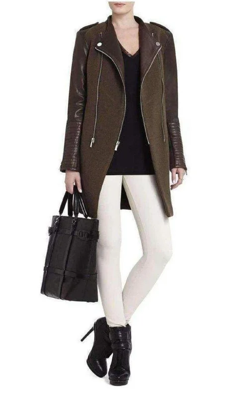 Markdown Madness Julia Contrast Leather Sleeves Coat