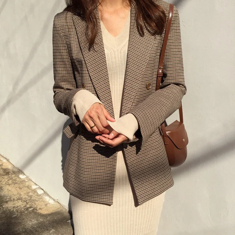Discount Days Vintage Double Breasted Office Ladies Plaid Blazer Long Sleeve Loose Houndstooth Suit Coat Jacket Women blazers Female 2019 Discount Days Vintage Double Breasted Office Ladies Plaid Blazer Long Sleeve Loose Houndstooth Suit Coat Jacket Women blazers Female 2019