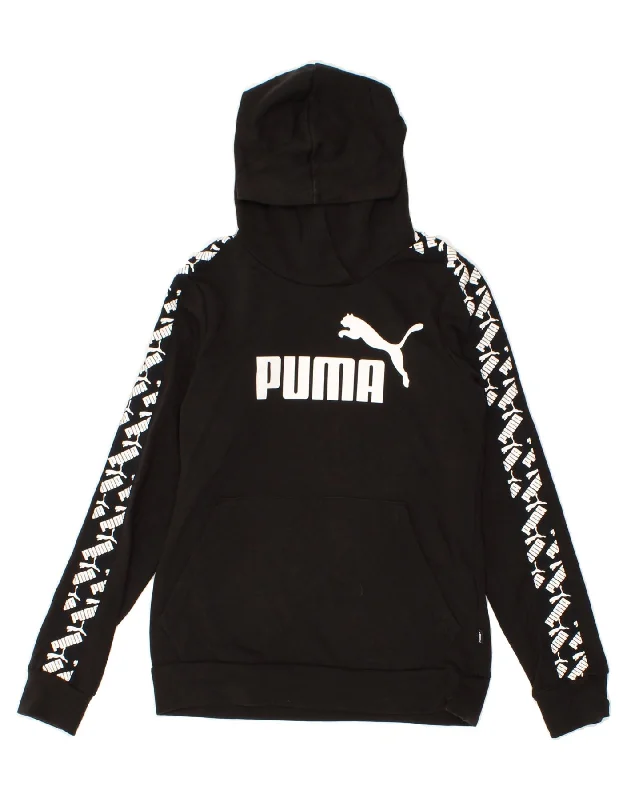 PUMA Womens Loose Fit Graphic Hoodie Jumper UK 6 XS Black Cotton