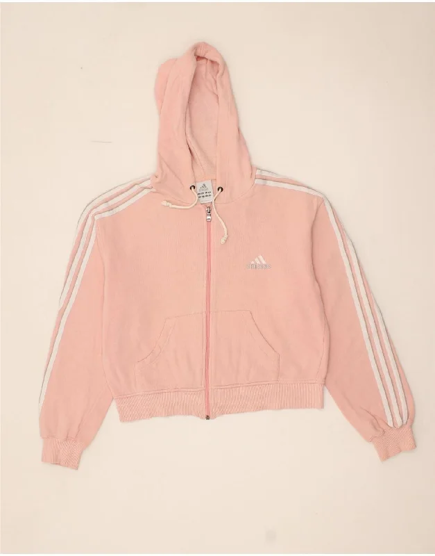 Deal Explosion ADIDAS Womens Crop Zip Hoodie Sweater UK 14 Medium Pink Cotton