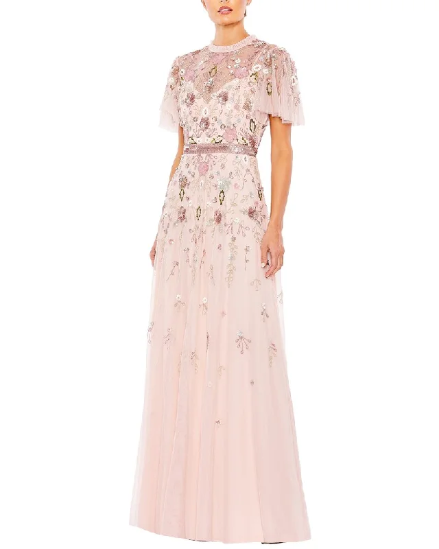 Deal Alert Mac Duggal Embellished High Neck Butterfly Sleeve Gown