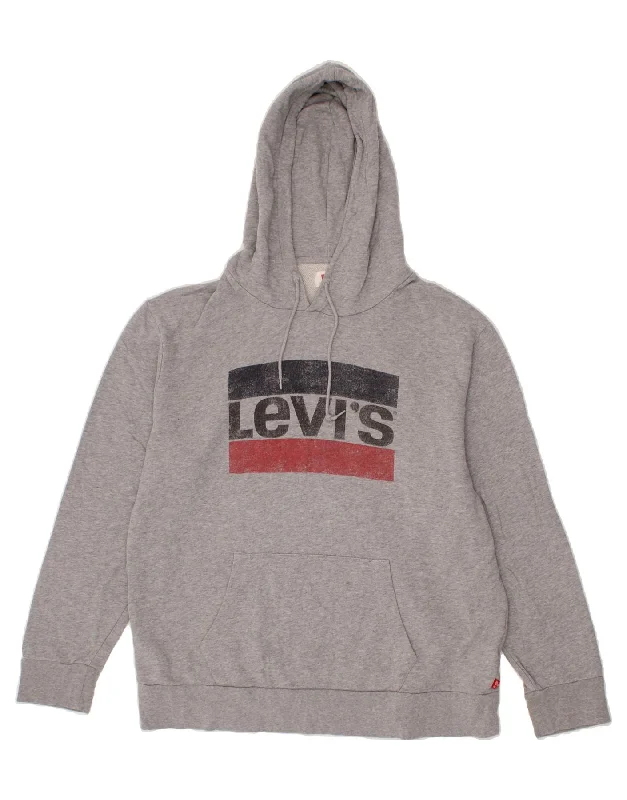 LEVI'S Womens Graphic Hoodie Jumper UK 18 XL Grey Cotton