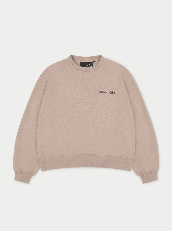 Overstock COUTURE SCRIPT PUFF SLEEVE CREW - BEIGE