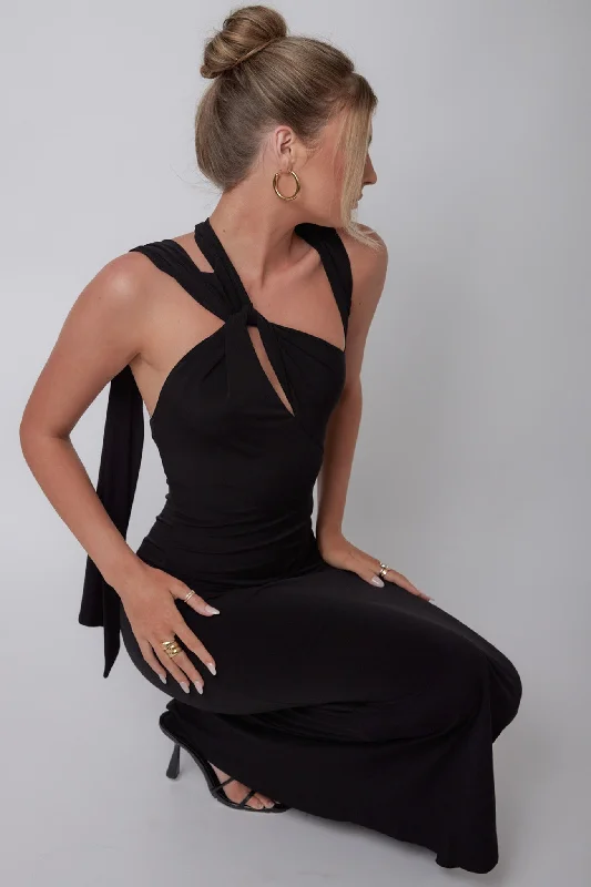 Quick Sale Karyl Shoulder Sash Midi Dress Black