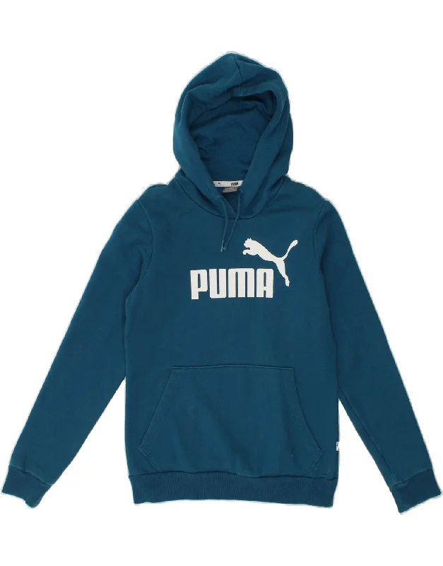 Clearance Event PUMA Womens Graphic Hoodie Jumper UK 10 Small  Blue Cotton