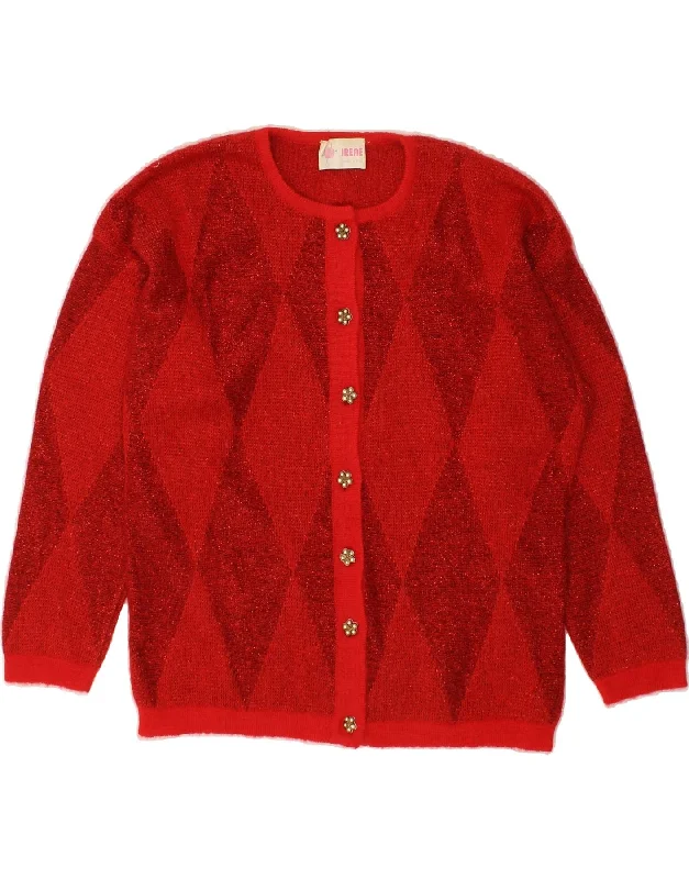 Crazy Savings VINTAGE Womens Loose Fit Cardigan Sweater UK 14 Medium Red Argyle/Diamond Crazy Savings VINTAGE Womens Loose Fit Cardigan Sweater UK 14 Medium Red Argyle/Diamond