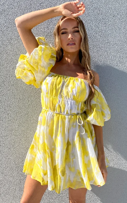Savings Event Flamingo Dress - Yellow Print