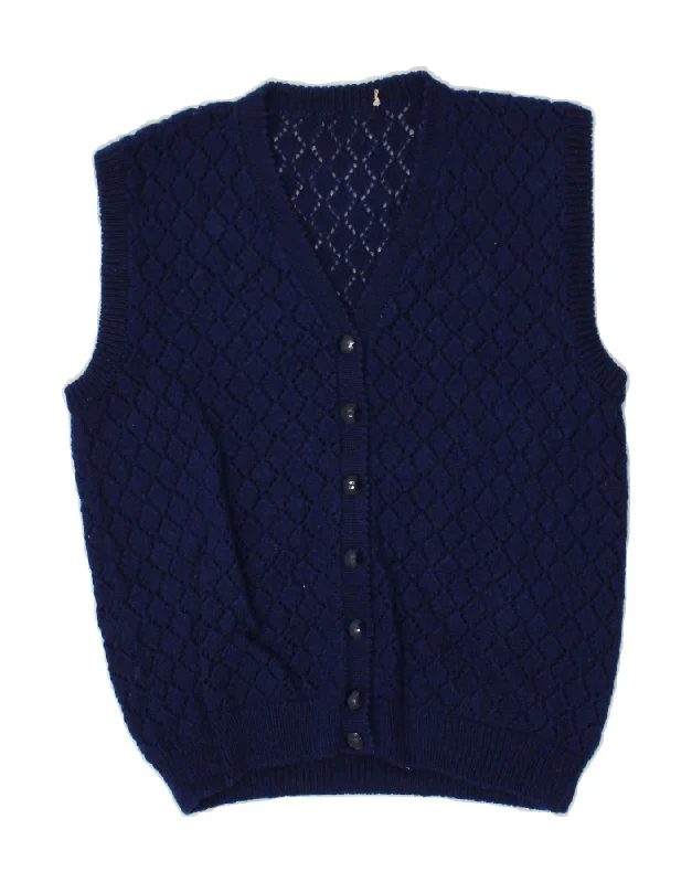 Deal Dash VINTAGE Womens Sleeveless Cardigan Sweater UK 14 Medium Navy Blue