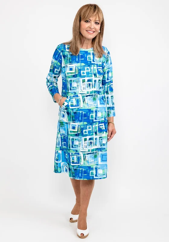 Special Price Leon Collection Shape Print Shift Dress, Blue & Green