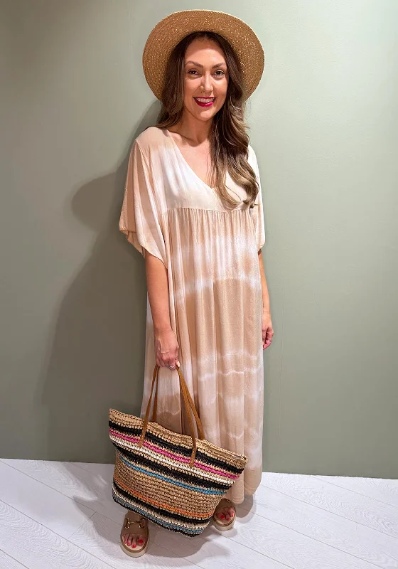 Serafina Collection One Size Tie Dye Maxi Dress, Beige