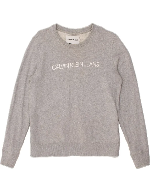 CALVIN KLEIN JEANS Womens Graphic Sweatshirt Jumper UK 14 Medium Grey