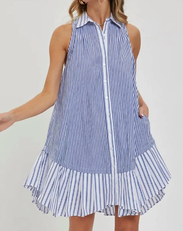 Striped Shirt Dress In Blue Stripe