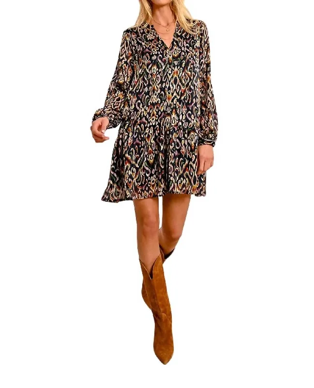 Falling For Bordeaux Print Dress In Navy Melly