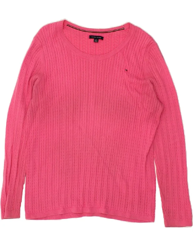 TOMMY HILFIGER Womens Boat Neck Jumper Sweater UK 18 XL Pink Cotton