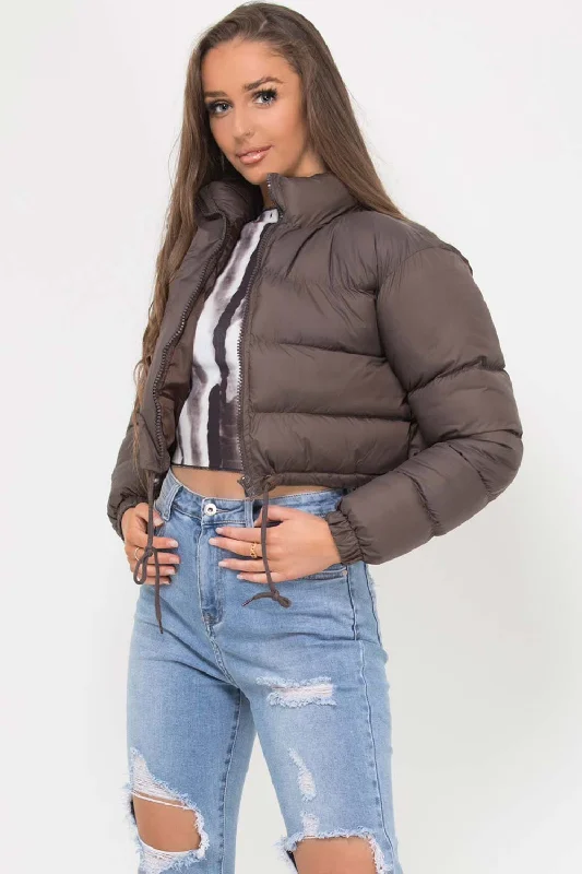 Holiday Sale Cropped Padded Puffer Jacket Brown