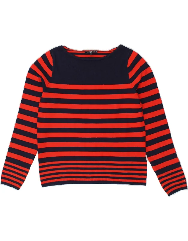 TOMMY HILFIGER Womens Boat Neck Jumper Sweater UK 6 XS Red Striped Cotton