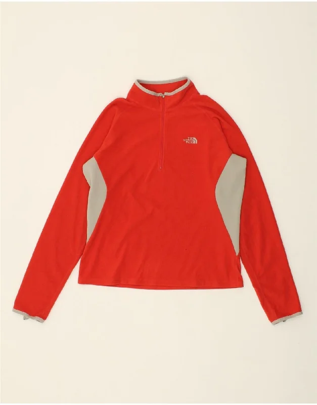 THE NORTH FACE Womens Zip Neck Fleece Jumper UK 18 XL Red Colourblock