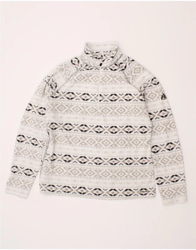 Deal Dash EDDIE BAUER Womens Zip Neck Fleece Jumper UK 16 Large Grey Fair Isle