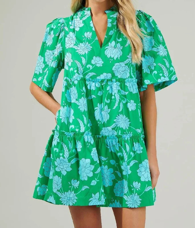 Tomales Split Neck Shift Dress In Waterlilly Floral