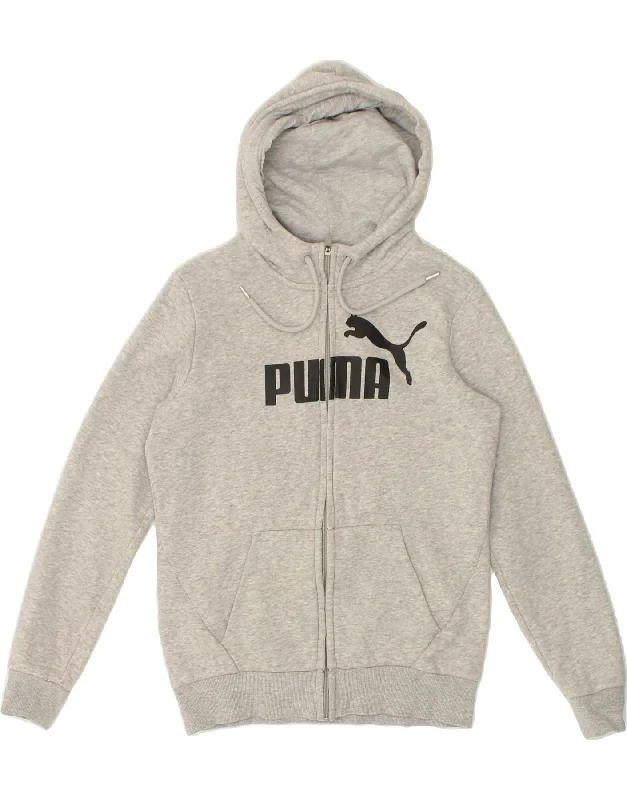 PUMA Womens Graphic Zip Hoodie Sweater UK 10 Small Grey Cotton