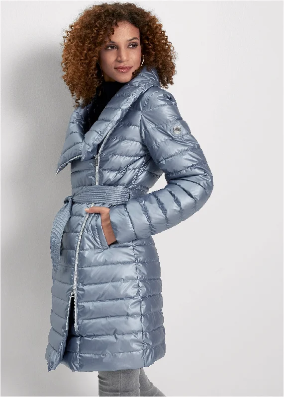 Fantastic Deals Metallic Puffer Coat - Blue