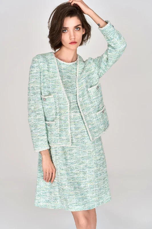 Price Rollback Mint Green V-neck Stretch Tweed Jacket