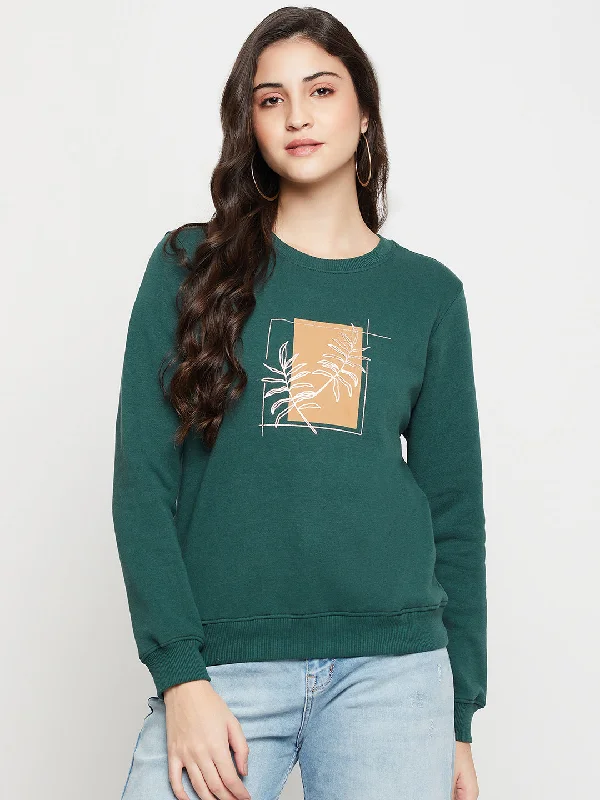 Extra Savings Women's Casual  Bottle Green Regular Full Sleeve Pullover Sweatshirt