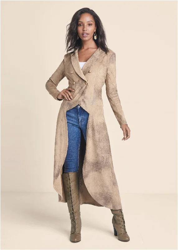Unmissable Offer High-Low Faux-Suede Blazer - Brown Multi